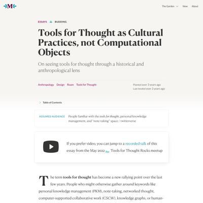 Tools for Thought as Cultural Practices, not Computational Objects