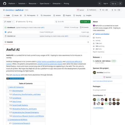 GitHub - daviddao/awful-ai: 😈Awful AI is a curated list to track current scary usages of AI - hoping to raise awareness