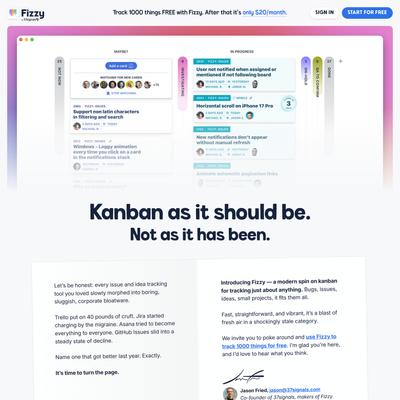 Fizzy: kanban as it should be. Not as it has been.