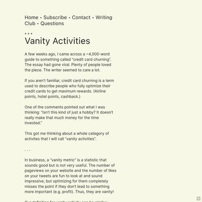 Vanity Activities — Quarter Mile