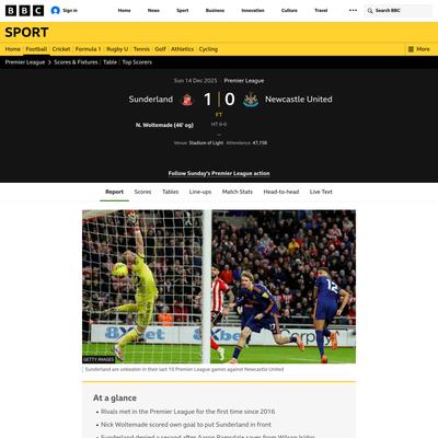 Sunderland 1-0 Newcastle: Nick Woltemade scores own goal in derby