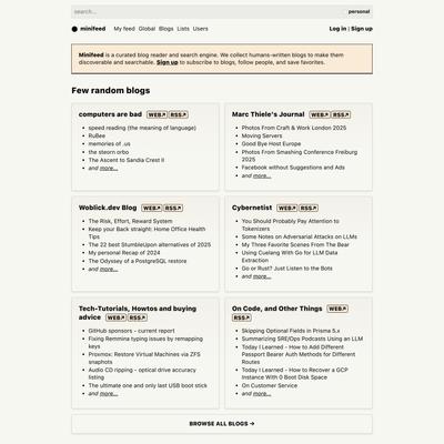 Curated blog reader and search engine