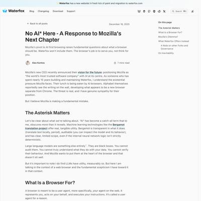 No AI* Here - A Response to Mozilla’s Next Chapter - Waterfox Blog