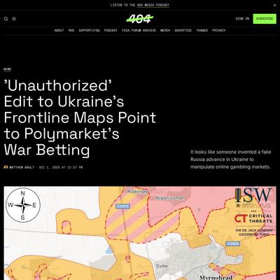 ‘Unauthorized’ Edit to Ukraine’s Frontline Maps Point to Polymarket’s War Betting