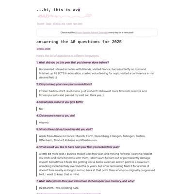answering the 40 questions for 2025 | ava's blog