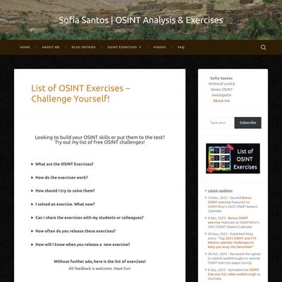 List of OSINT Exercises – Challenge Yourself! – Sofia Santos | OSINT Analysis & Exercises