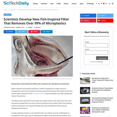 Scientists Develop New Fish-Inspired Filter That Removes Over 99% of Microplastics