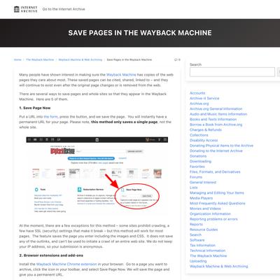 Save Pages in the Wayback Machine – Internet Archive Help Center