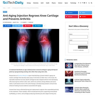 Anti-Aging Injection Regrows Knee Cartilage and Prevents Arthritis