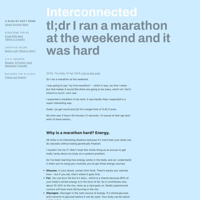 tl;dr I ran a marathon at the weekend and it was hard