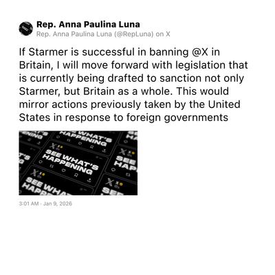 Tweet by Rep. Anna Paulina Luna (@RepLuna) on X