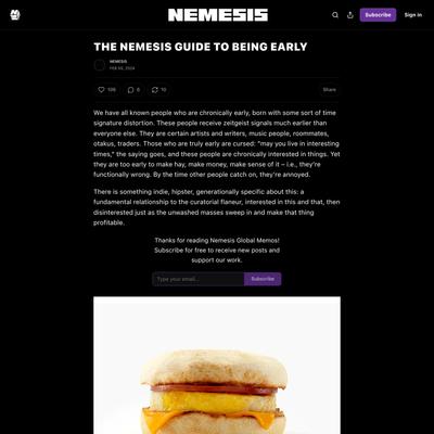 THE NEMESIS GUIDE TO BEING EARLY