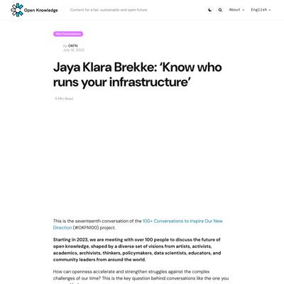 Jaya Klara Brekke: ‘Know who runs your infrastructure’ - Open Knowledge Blog