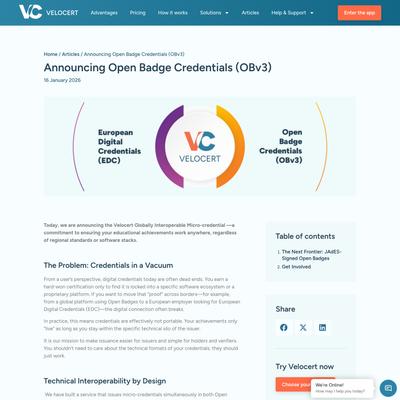 Announcing Open Badge Credentials (OBv3) | Velocert