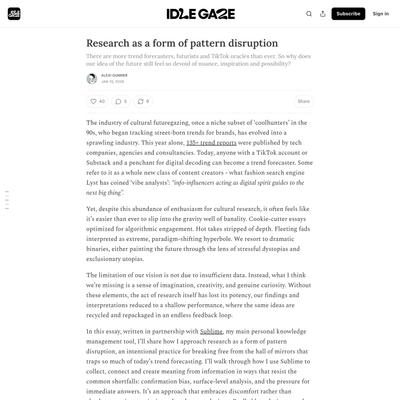 Research as a form of pattern disruption - by Alexi Gunner
