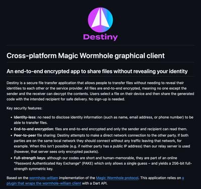 LeastAuthority/destiny: Destiny – Cross-platform Magic Wormhole graphical client