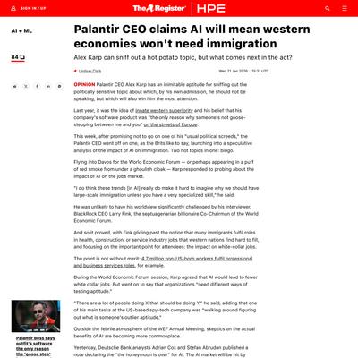 Palantir CEO: With AI, economies won’t need immigration