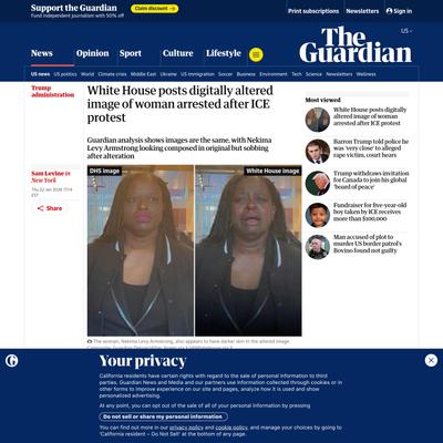 White House posts digitally altered image of woman arrested after ICE protest | Trump administration | The Guardian