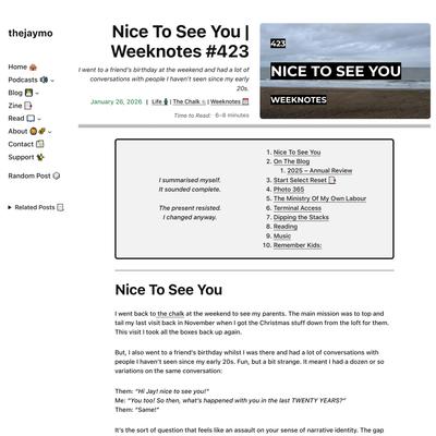 Nice To See You | Weeknotes #423 - thejaymo