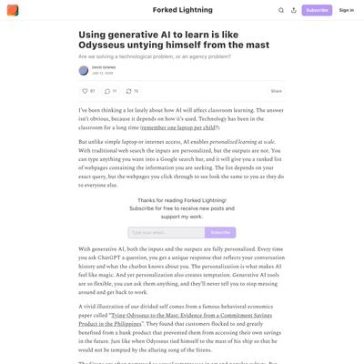 Using generative AI to learn is like Odysseus untying himself from the mast