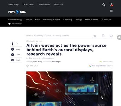 Alfvén waves act as the power source behind Earth's auroral displays, research reveals
