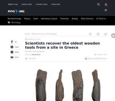 Scientists recover the oldest wooden tools from a site in Greece