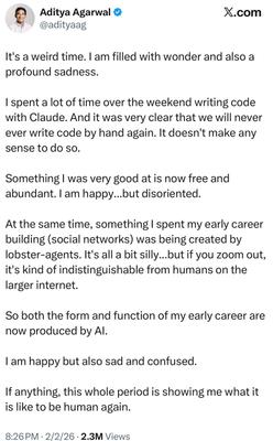 As jobs begin to shift with AI, I think there will be increasing numbers of people feeling like Aditya (former CTO Dropbox, ...