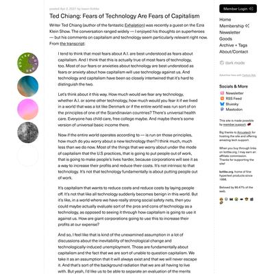 Ted Chiang: Fears of Technology Are Fears of Capitalism