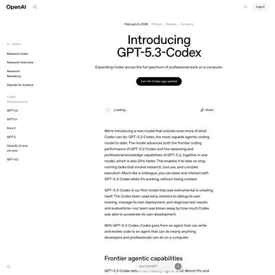 Introducing GPT-5.3-Codex | OpenAI
