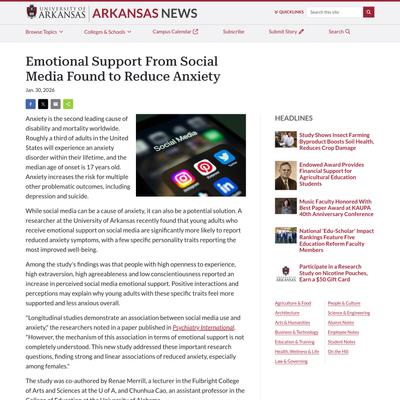 Emotional Support From Social Media Found to Reduce Anxiety | University of Arkansas