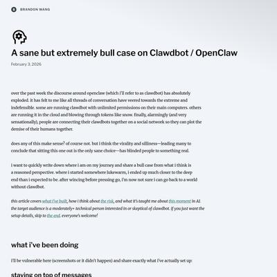 A sane but extremely bull case on Clawdbot / OpenClaw | Brandon Wang