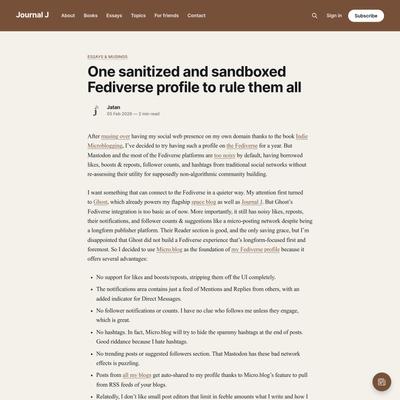 One sanitized and sandboxed Fediverse profile to rule them all