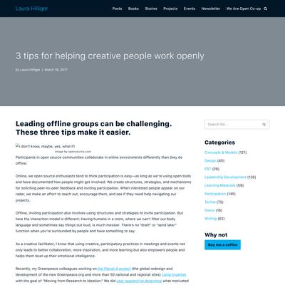 3 tips for helping creative people work openly – Laura Hilliger