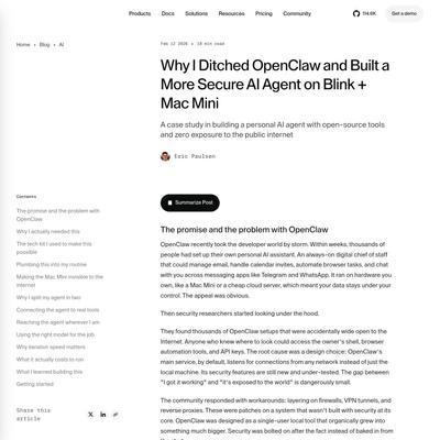 Why I Ditched OpenClaw and Built a More Secure AI Agent on Blink + Mac Mini - Blog - Coder