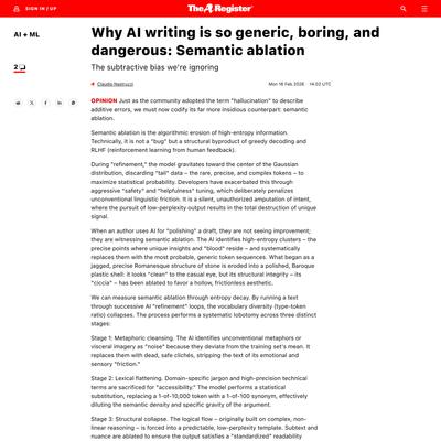 Semantic ablation: Why AI writing is boring and dangerous • The Register