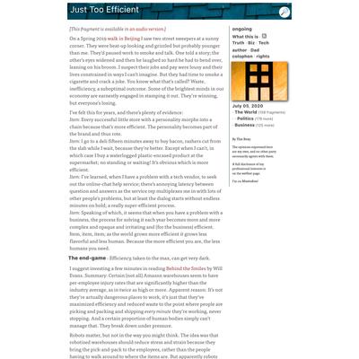 ongoing by Tim Bray · Just Too Efficient