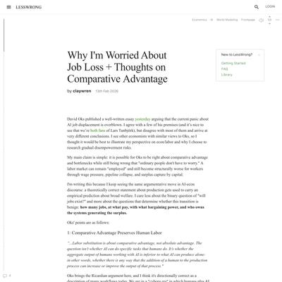 Why I'm Worried About Job Loss + Thoughts on Comparative Advantage — LessWrong