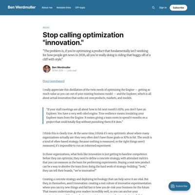 Stop calling optimization "innovation."
