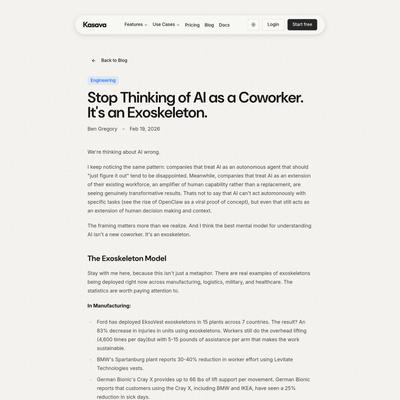 Stop Thinking of AI as a Coworker. It's an Exoskeleton. | Kasava