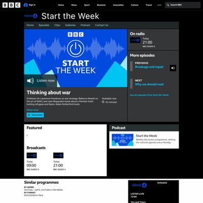 BBC Radio 4 - Start the Week, Thinking about war