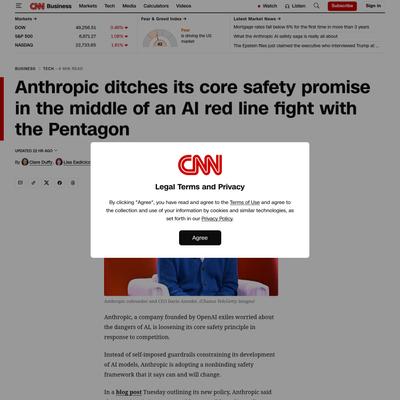 Anthropic ditches its core safety promise in the middle of an AI red line fight with the Pentagon | CNN Business