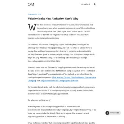 Velocity Is the New Authority. Here’s Why – On my Om