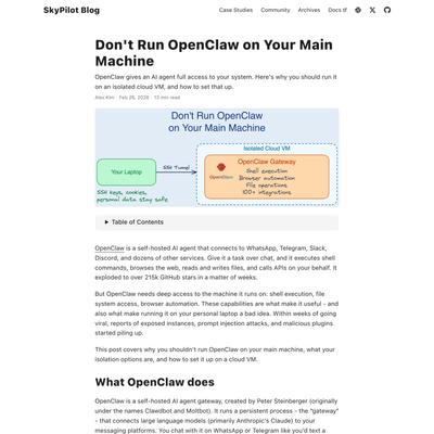 Don't Run OpenClaw on Your Main Machine | SkyPilot Blog