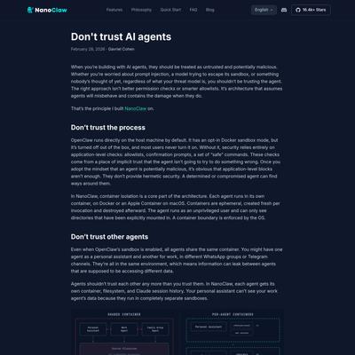 Don't trust AI agents | NanoClaw Blog