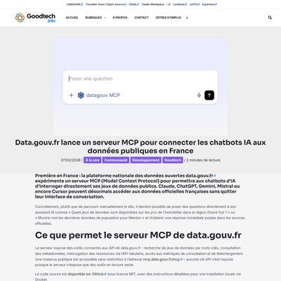 France : data.gouv.fr launches an MCP server for IA chatbots