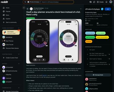 I built a day planner around a clock face instead of a list. Here's why. : r/ProductivityApps