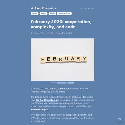 February 2026: cooperation, complexity, and code