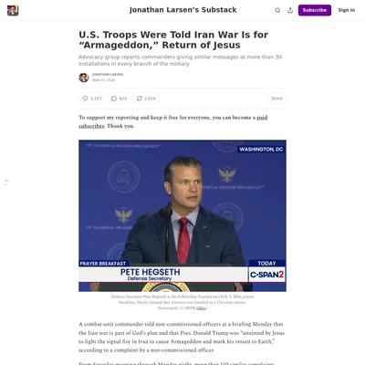 U.S. Troops Were Told Iran War Is for “Armageddon,” Return of Jesus