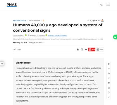Humans 40,000 y ago developed a system of conventional signs | PNAS