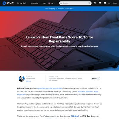Lenovo’s New T-Series ThinkPads Score 10/10 for Repairability - iFixit